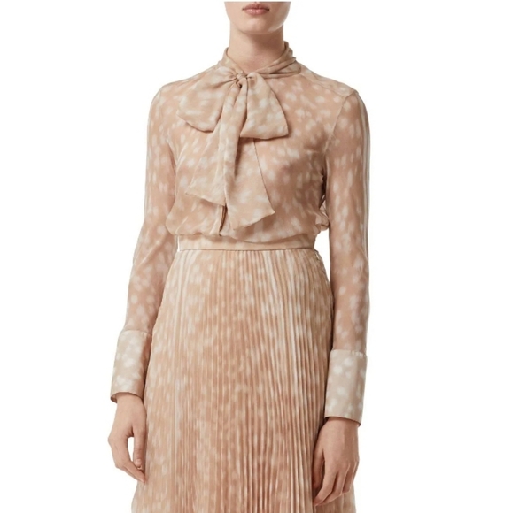 Burberry beige deer print bow blouse